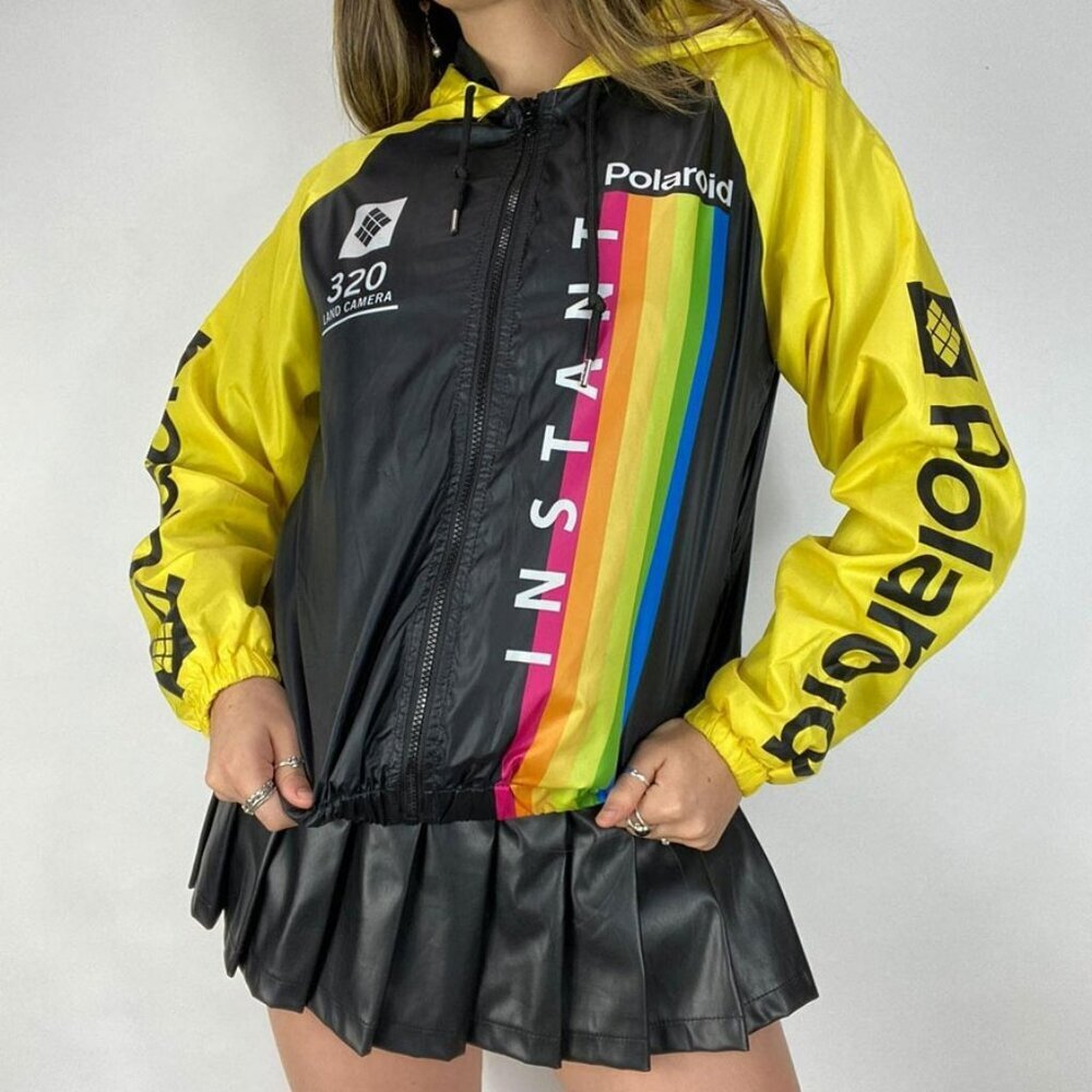 Polaroid Womens Black Yellow Windbreaker Instant 320 Land Camera Jacket - Small